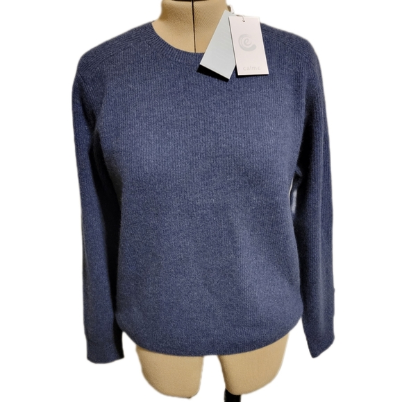 Johnny Was Sweaters - Calme By Johnny Was Cashmere Sweater Ribbed Knit Pullover Sz M Navy Blue